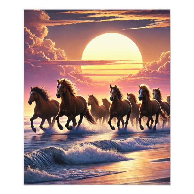 Impression Photo "Chevaux Sauvages Courant Contre Sunset Horizon (Devant)