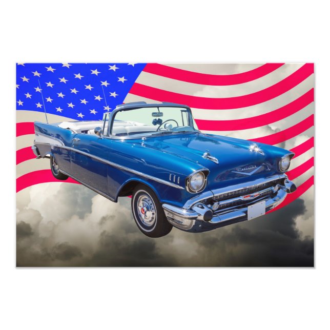 Impression Photo Chevrolet Bel Air 1957 avec drapeau américain (Devant)