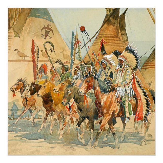 Impression Photo Chiefs indiens avec normes par Edward Borein (Devant)