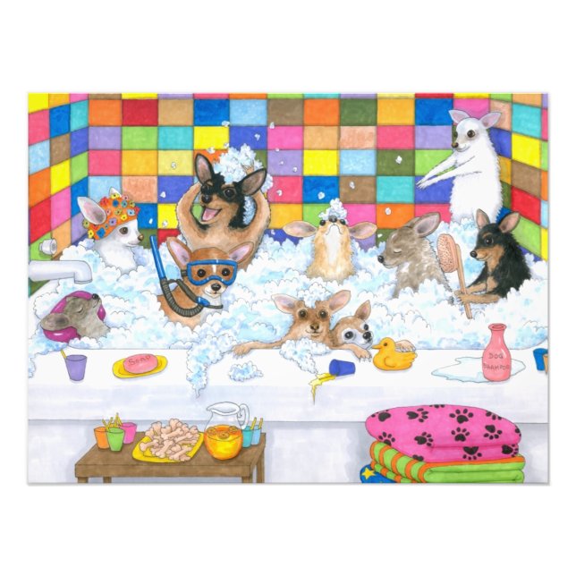 Impression Photo Chien 121 Funny Chihuahua dans le bain (Devant)