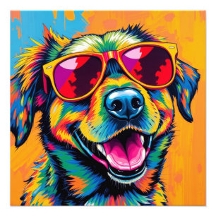 Impression Photo Chien Abstrait Coloré avec Lunettes de Soleil