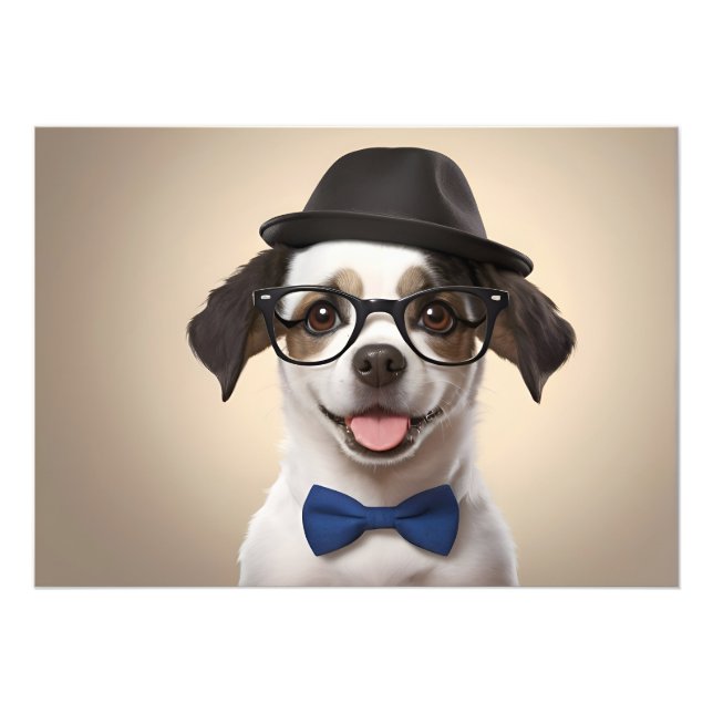 Impression Photo Chien drôle avec lunettes et casquette (Devant)