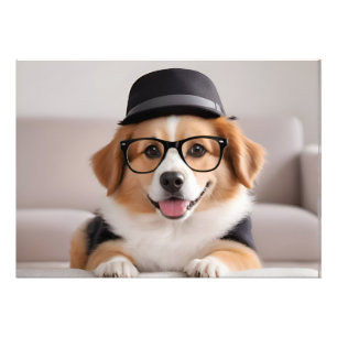 Impression Photo Chien drôle avec lunettes et casquette