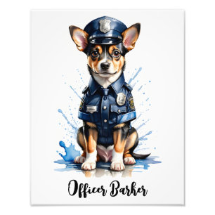 Impression Photo Chien mignon de la police Aquarelle uniforme