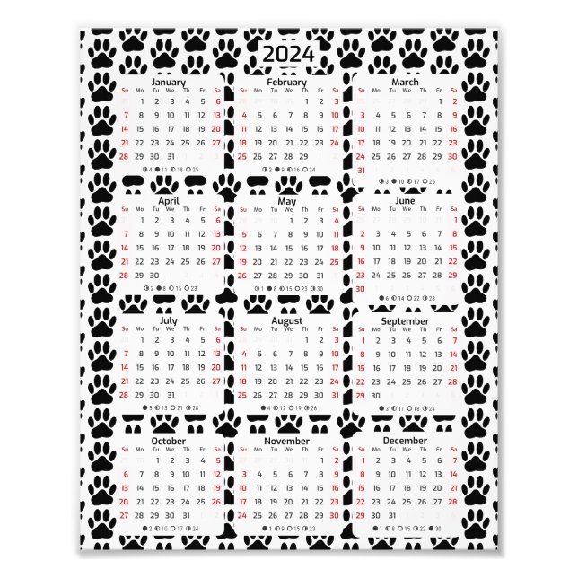 Impression Photo Chien Pawprint Motif 2024 Calendrier (Devant)
