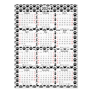Impression Photo Chien Pawprint Motif 2024 Calendrier
