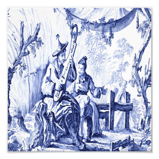 Impression Photo Chinoiserie bleu et blanc Oriental chinois (Devant)