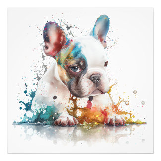 Impression Photo Chiots Bouledogue Français Aquarelle