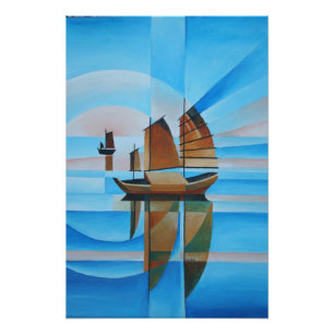 Impression Photo Ciel doux, Mer Céruleenne et Joncs Cubistes