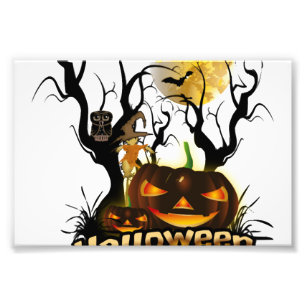 Impression Photo Citrouille drôle d'Halloween avec hibou