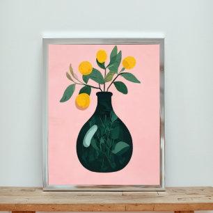 Impression Photo Citrus ensoleillé Vie morte : Citrons dans un Vase