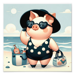 Impression Photo Cochon mignon en maillot de bain Polka Dot à la pl