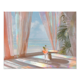 Impression Photo Cocktail de plage pastel Vue océanique rêveuse