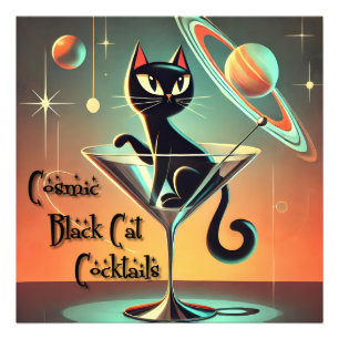 Impression Photo Cocktails de chat noir cosmique futuriste atomique