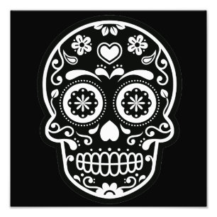 Impression Photo Coeur crâne de sucre noir et blanc
