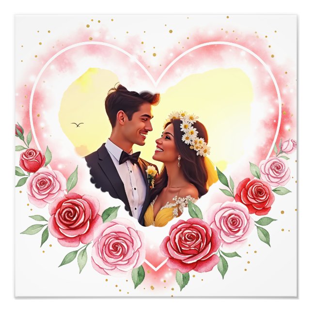 Impression Photo Coeur d'aquarelle romantique avec étincelles d'or (Devant)