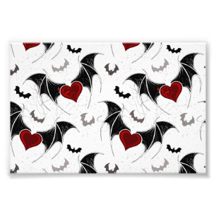 Impression Photo Coeur d'Halloween avec ailes de chauve-souris noir