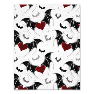 Impression Photo Coeur d'Halloween avec ailes de chauve-souris noir