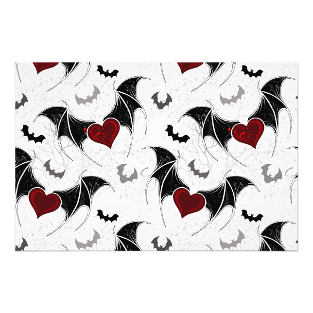 Impression Photo Coeur d'Halloween avec ailes de chauve-souris noir (Devant)