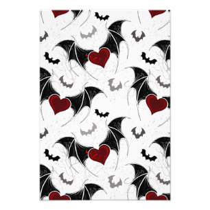 Impression Photo Coeur d'Halloween avec ailes de chauve-souris noir