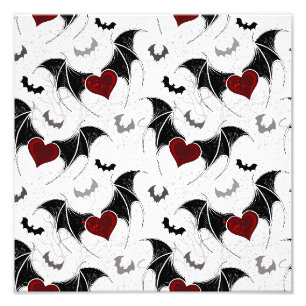 Impression Photo Coeur d'Halloween avec ailes de chauve-souris noir