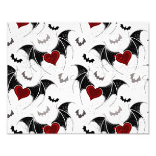 Impression Photo Coeur d'Halloween avec ailes de chauve-souris noir