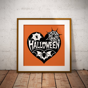 Impression Photo Cœur d'Halloween, Forme de cœur noir, Toile d'arai