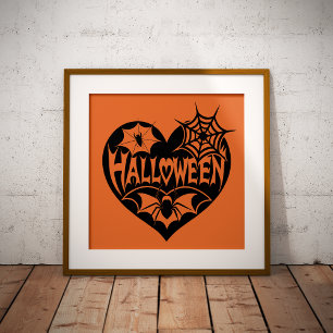 Impression Photo Cœur d'Halloween, Forme de cœur noir, Toile d'arai