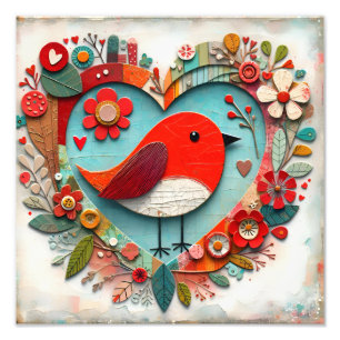 Impression Photo Coeur d'oiseau Red Robin multimédia fantaisiste