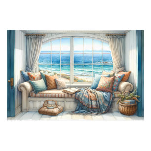 Impression Photo Coin de fenêtre côtier confortable Cottagecore