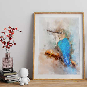 Impression Photo Colibri aquarelle vibrant oiseau sur une branche