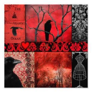 Impression Photo Collage corbeau rouge gothique
