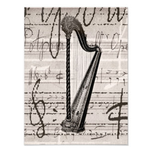 Impression Photo Collage vintage d'harpe et de musique d'antiquité