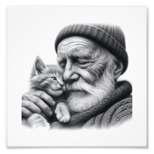 Impression Photo Compagnons douillets Homme âgé et Kitten Wall Art