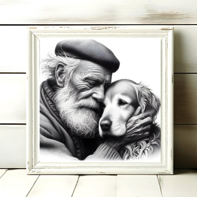 Impression Photo Compagnons patinés Homme âgé avec son chien (Créateur téléchargé)