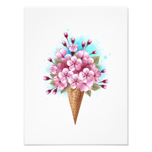 Impression Photo Cône rose Sakura crème glacée gaufre