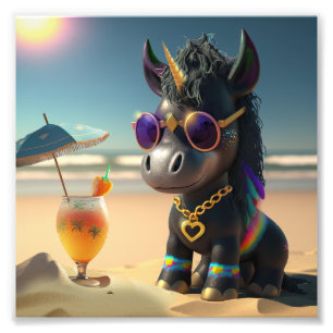 Impression Photo cool noir Unicorne sur la plage T-Shirt