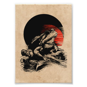 Impression Photo Cool Toad Wabi Sabi Art Grenouille japonaise vin