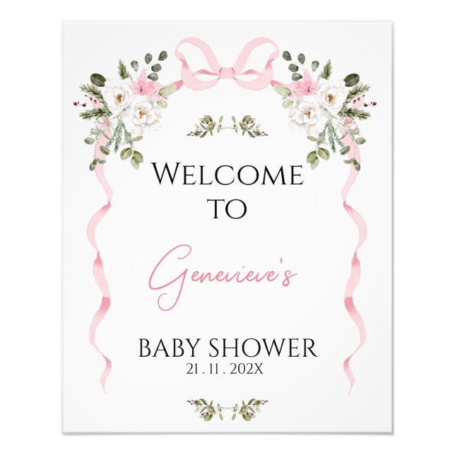Impression Photo Coquette Bow rose Baby shower Floral Affiche de bi (Devant)