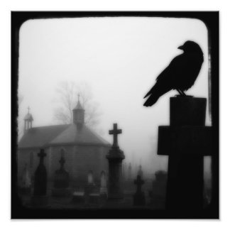 Impression Photo Corbeau de cimetière dans le cimetière Éffrayant
