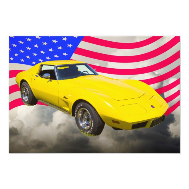 Impression Photo Corvette Stingray 1975 Avec Drapeau Américain (Devant)