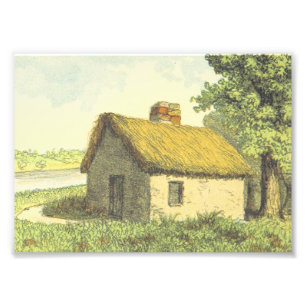 Impression Photo Cottage ancien, Vintage, rustique avec toit de cha