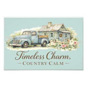 Impression Photo Cottage Fleur Sauvage Camion Bleu Vintage Calme