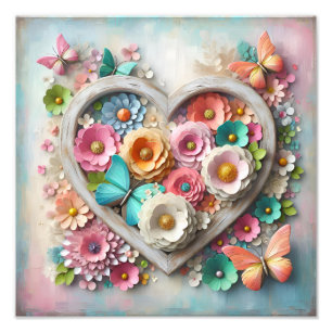 Impression Photo Cottagecore Papillon Floral au Coeur Pastel