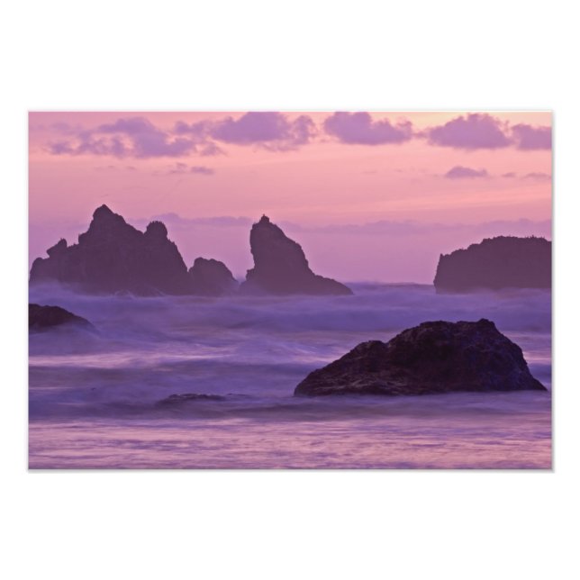 Impression Photo Coucher de soleil à Bandon Beach Sea Stacks. (Devant)