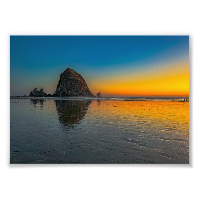 Impression Photo Coucher de soleil à Haystack Rock sur Cannon Beach (Devant)