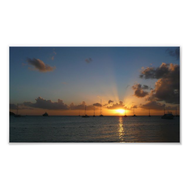 Impression Photo Coucher de soleil avec voiliers Paysage tropical P (Devant)