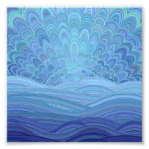Coucher de soleil bleu Mandala au bord de l'océan