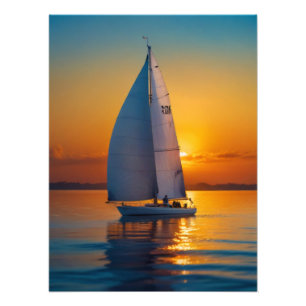 Impression Photo Coucher de soleil de la voile de bateau de mer