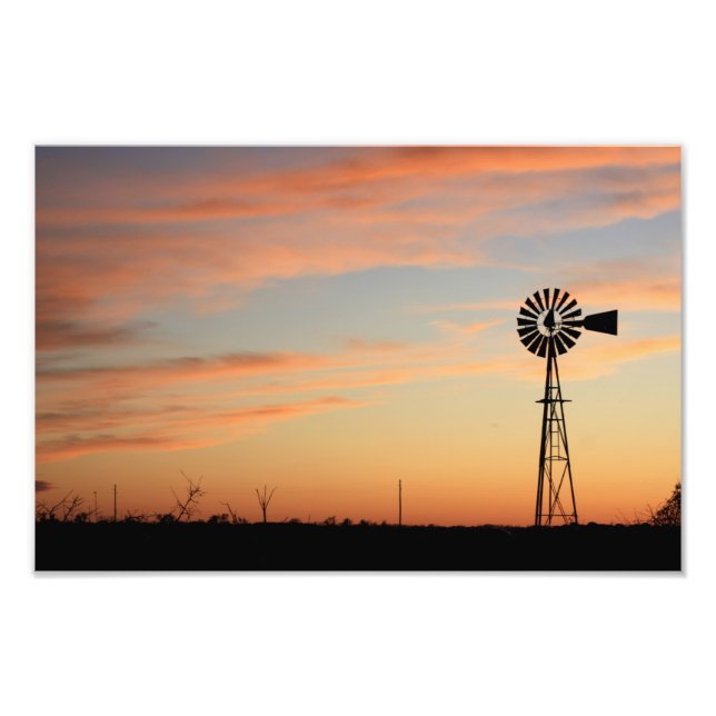 Impression Photo Coucher de soleil de moulin à vent du Kansas (Devant)